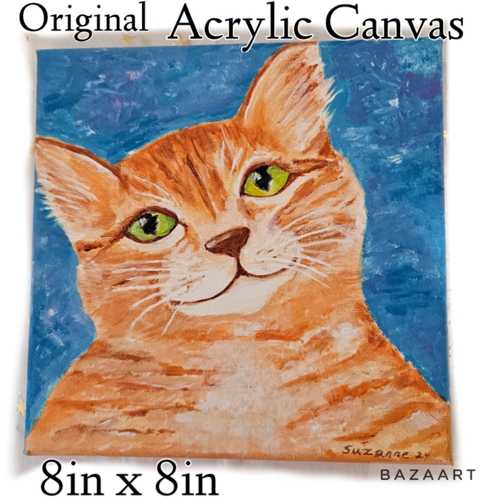 Original Art Acrylic On Canvas Cute Kitty Painting
